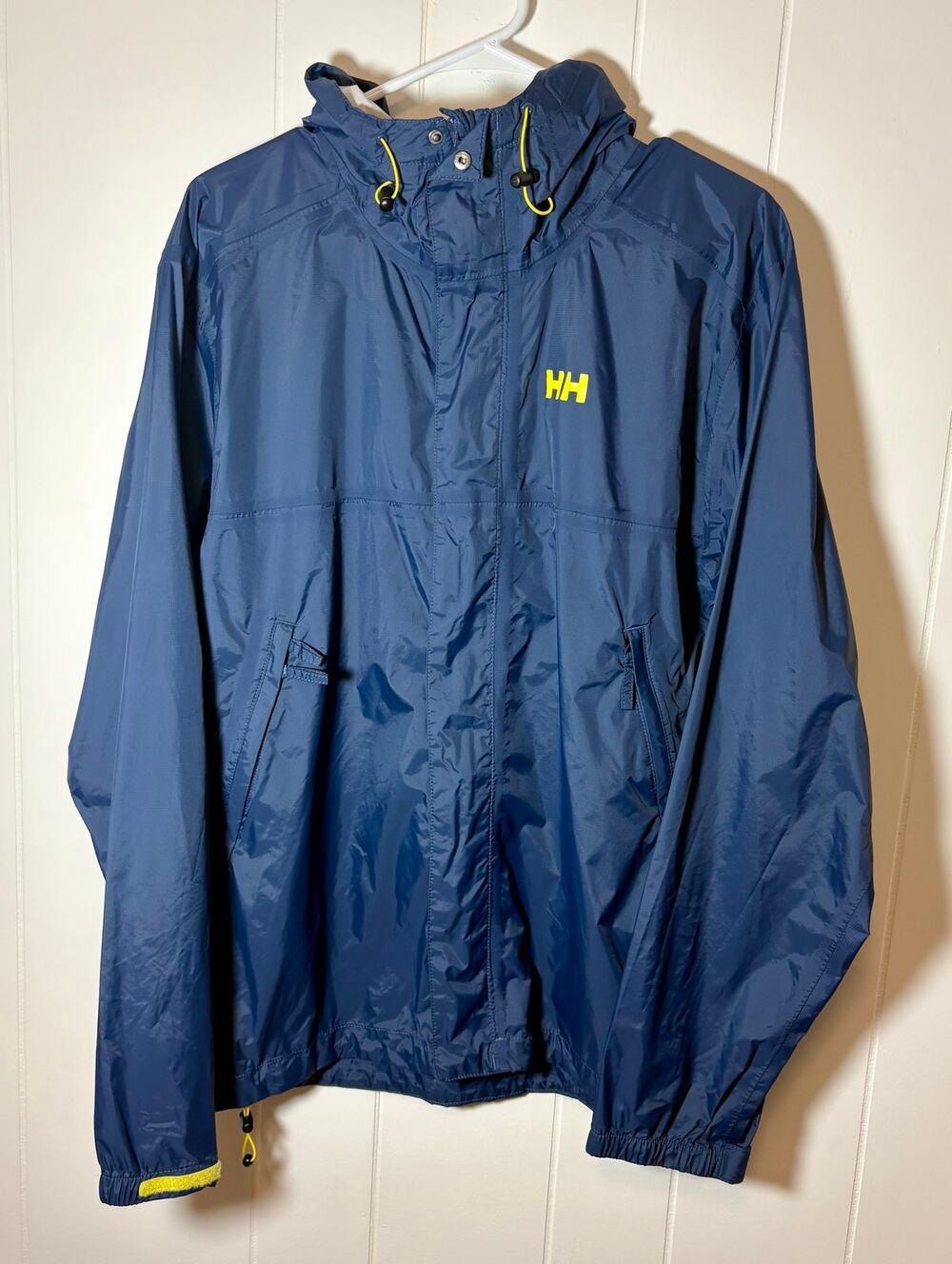Helly Hansen Loke Rain Jacket Mens Medium Navy Blue Yellow Waterproof Shell HH